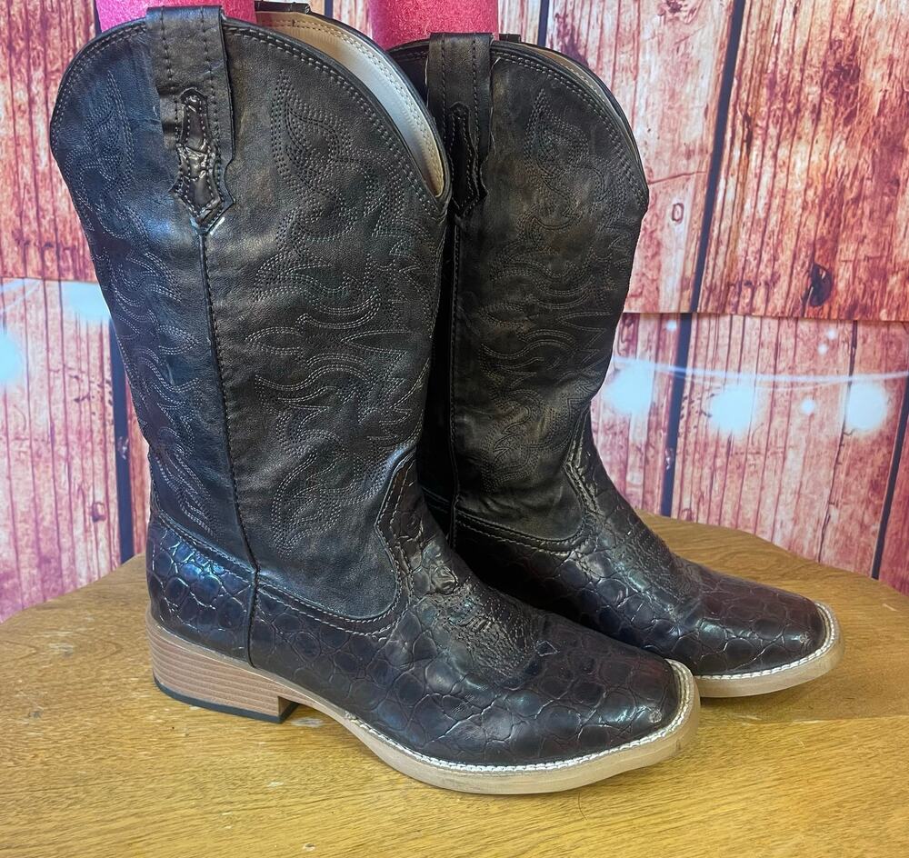 Roper Dark Brown Square Toe Embellished Cowboy Boots Women's size 8.5 Vegan